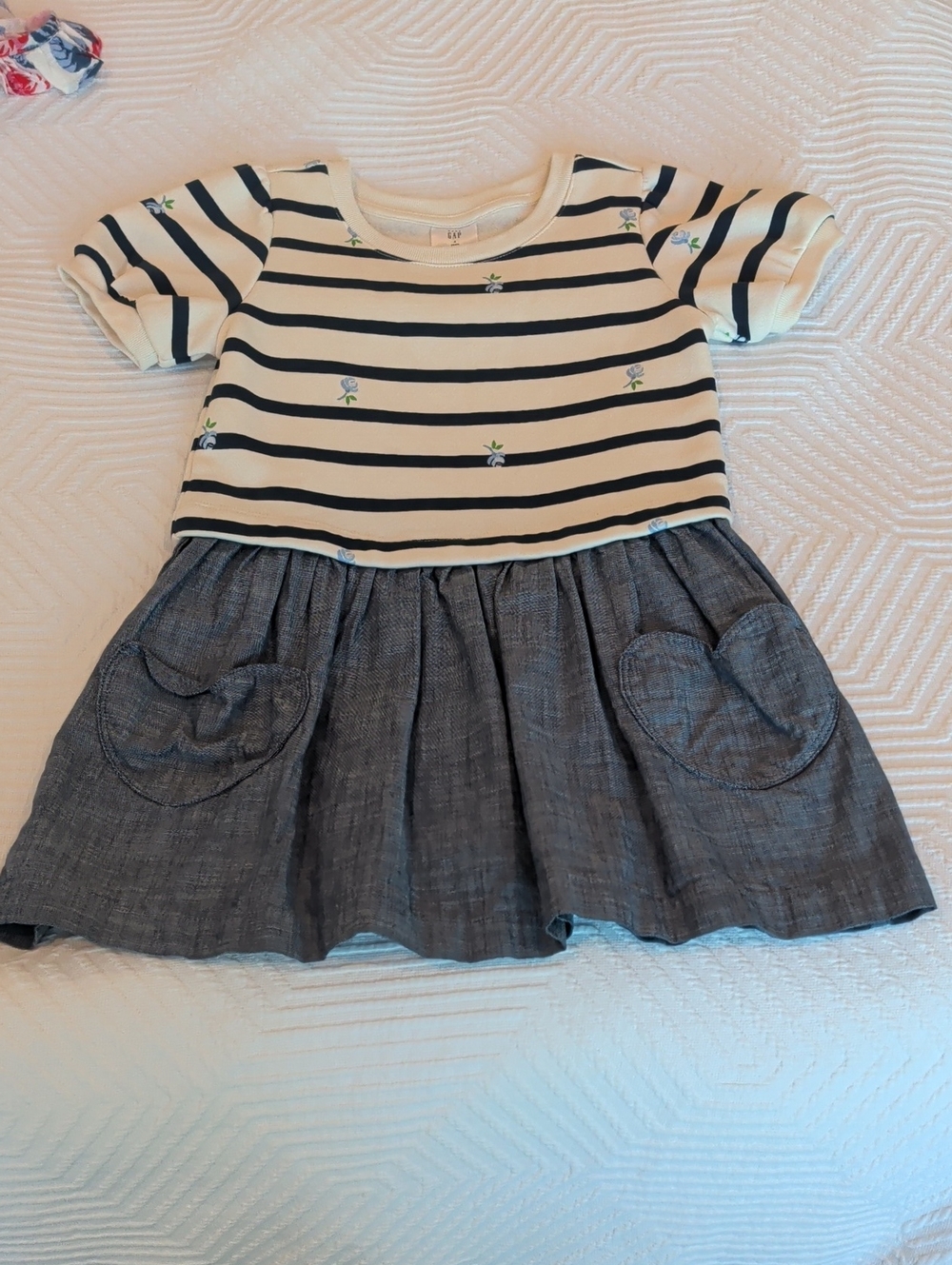GAP Navy and Cream Striped Dress with Chambray Skirt Size 4T